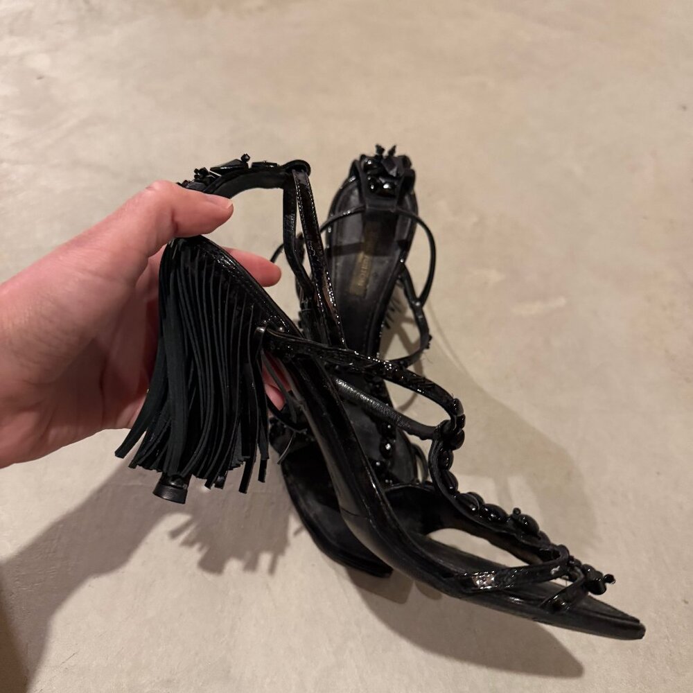 RARE Authentic Louis Vuitton Beaded Fringe Detail Ankle Strap Shoes 5 5.5 6